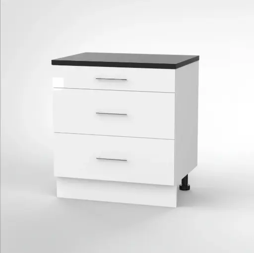 800mm 3 drawer base cabinet (Geneva gloss white)
